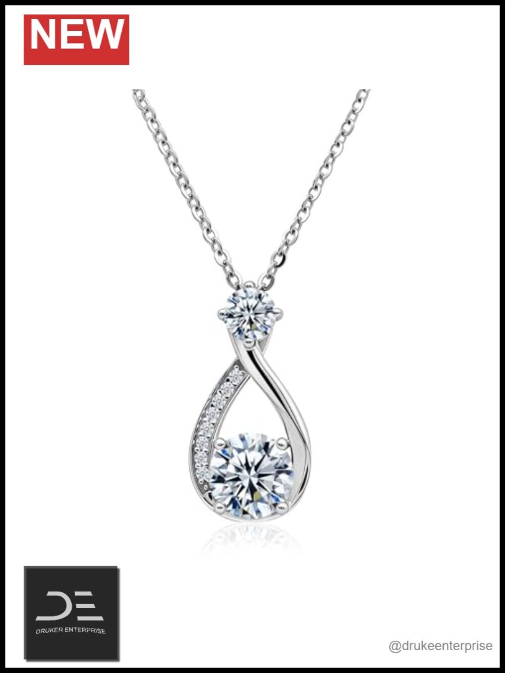 Moissanite 925 Sterling Silver Pendant Necklace 1 Carat Round Cut Infinity